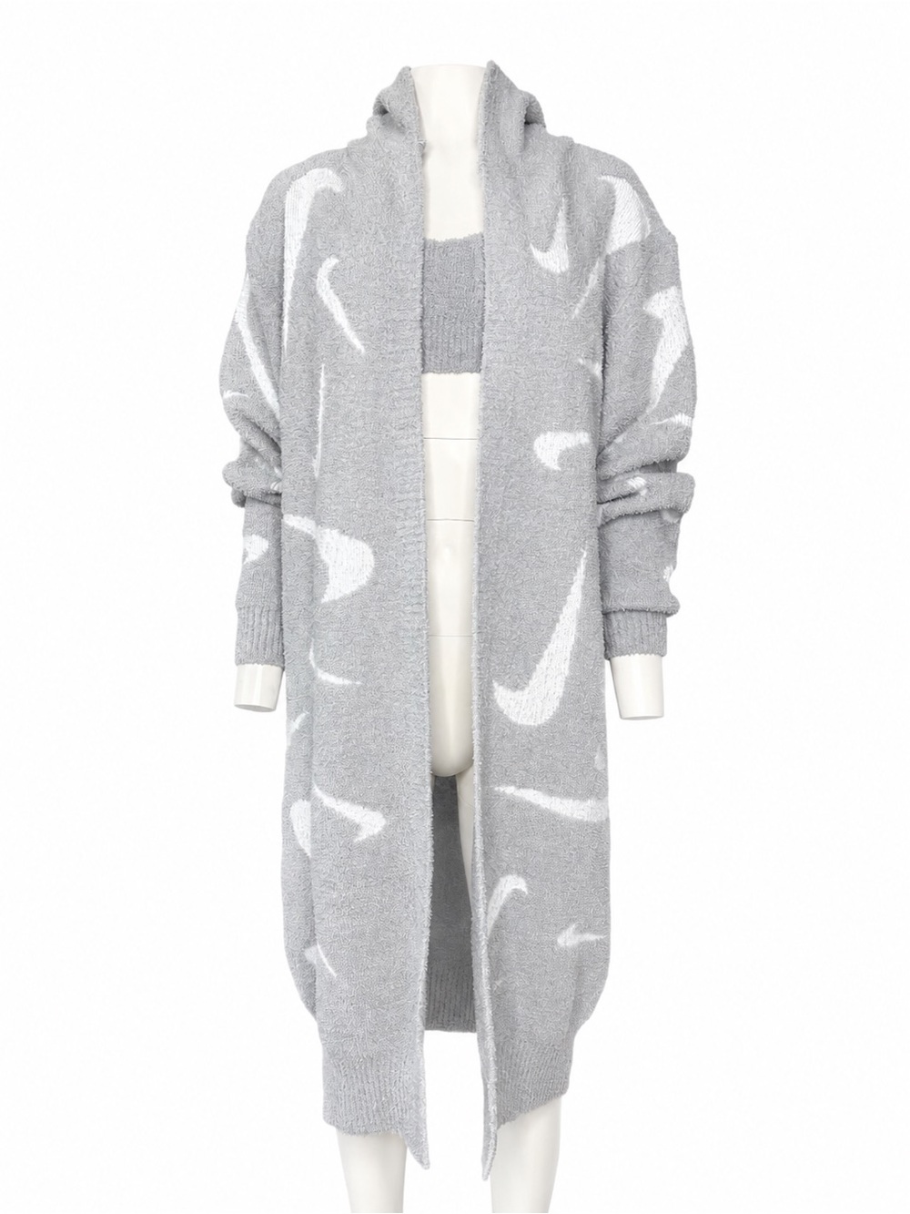 Nike Gray and White Hooded Longline Cardigan